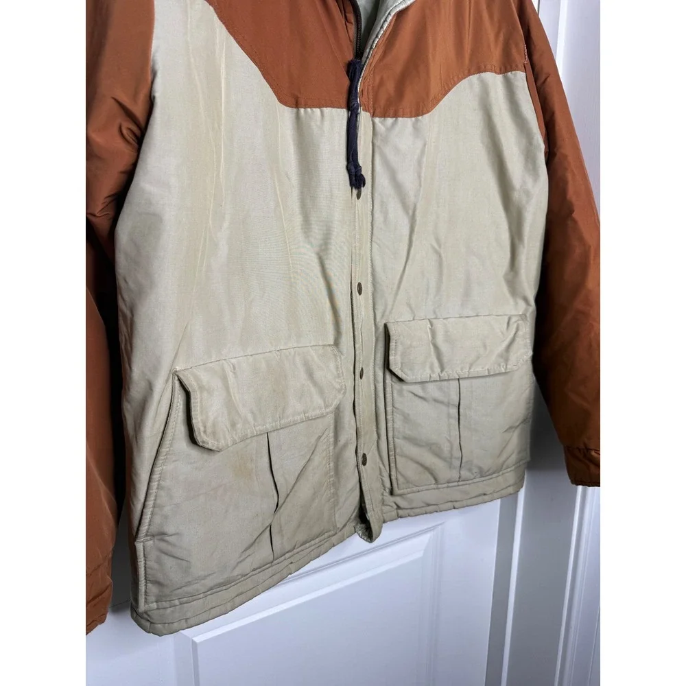 Vintage Jansport‎ Color Block Puffer Jacket Brown Tan Western Style Size L